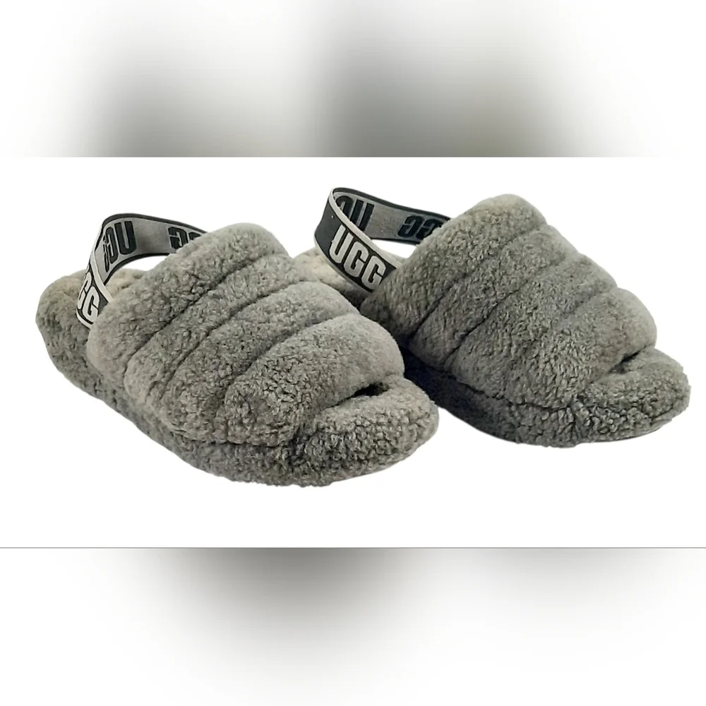 UGG Kids Fluff Yeah Slide Slipper Charcoal Gray Size 2K